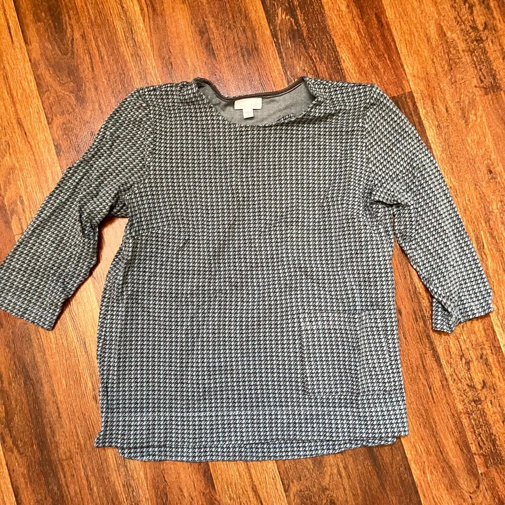J Jill Size Medium Houndstooth 3/4 Sleeve Boxy Ponte Knit Top With Pocket